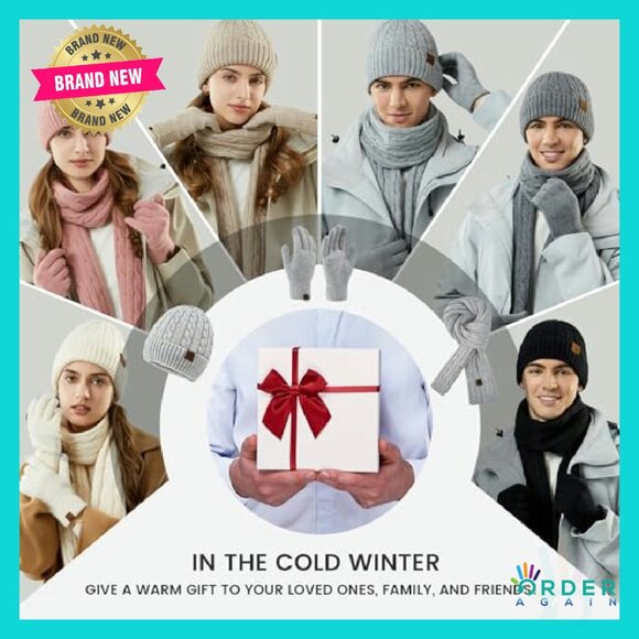 Fleece Lined Winter Set Touch Screen Gloves Knit Hat Scarf Chic - Picture 7 of 8